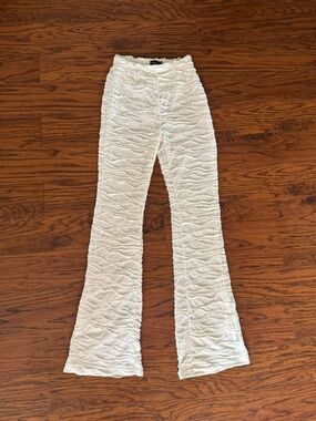 PrettyLittleThing White Textured Sheer Flared Pants Size US 4  WORN ONCE